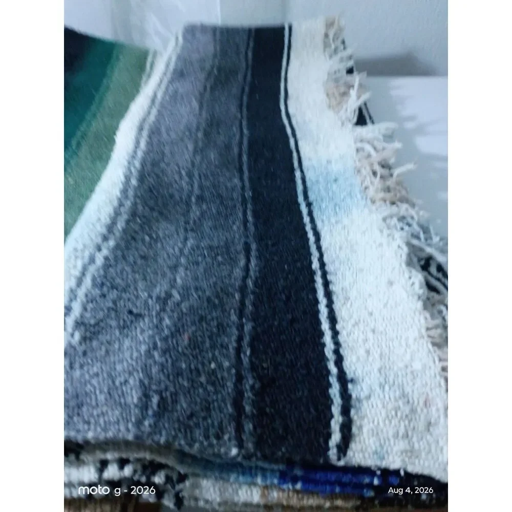 Handwoven Mexican Falsa Blanket - Blue Gray White Diamond Weave Throw